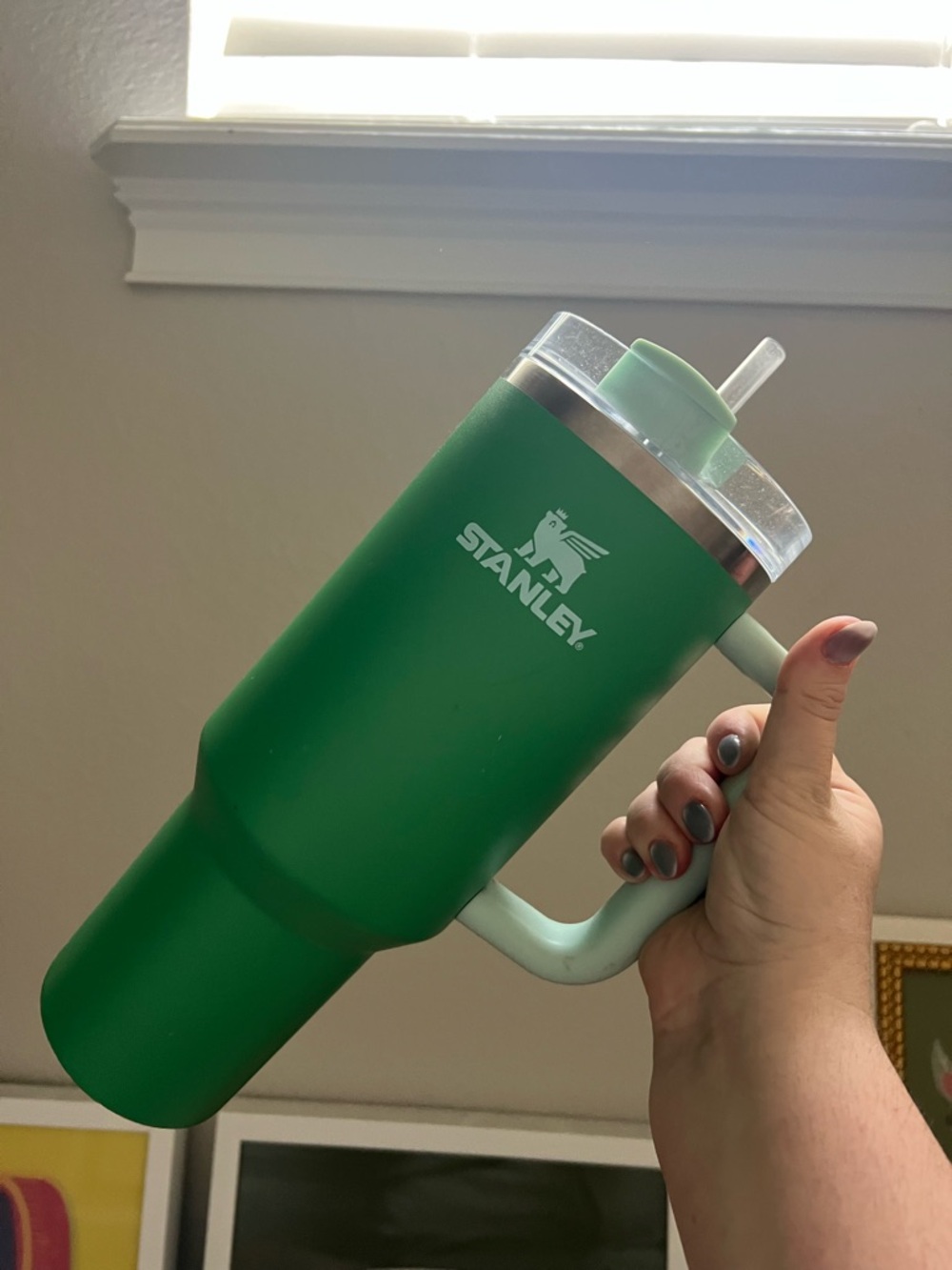Stanley Green Travel Tumbler with Handle and Straw Lid